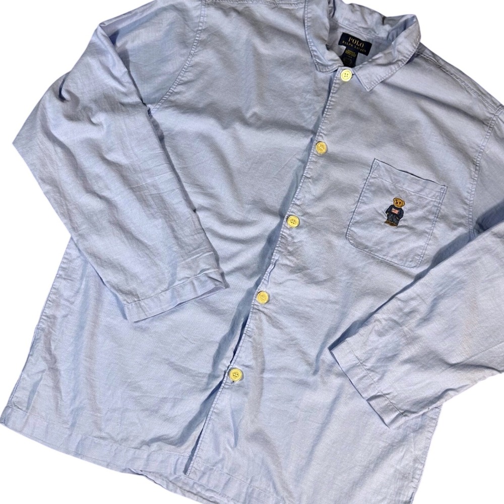 Polo Ralph Lauren Pajama‎ Shirt Mens Large Light Blue Oxford Polo Bear Sleepwear